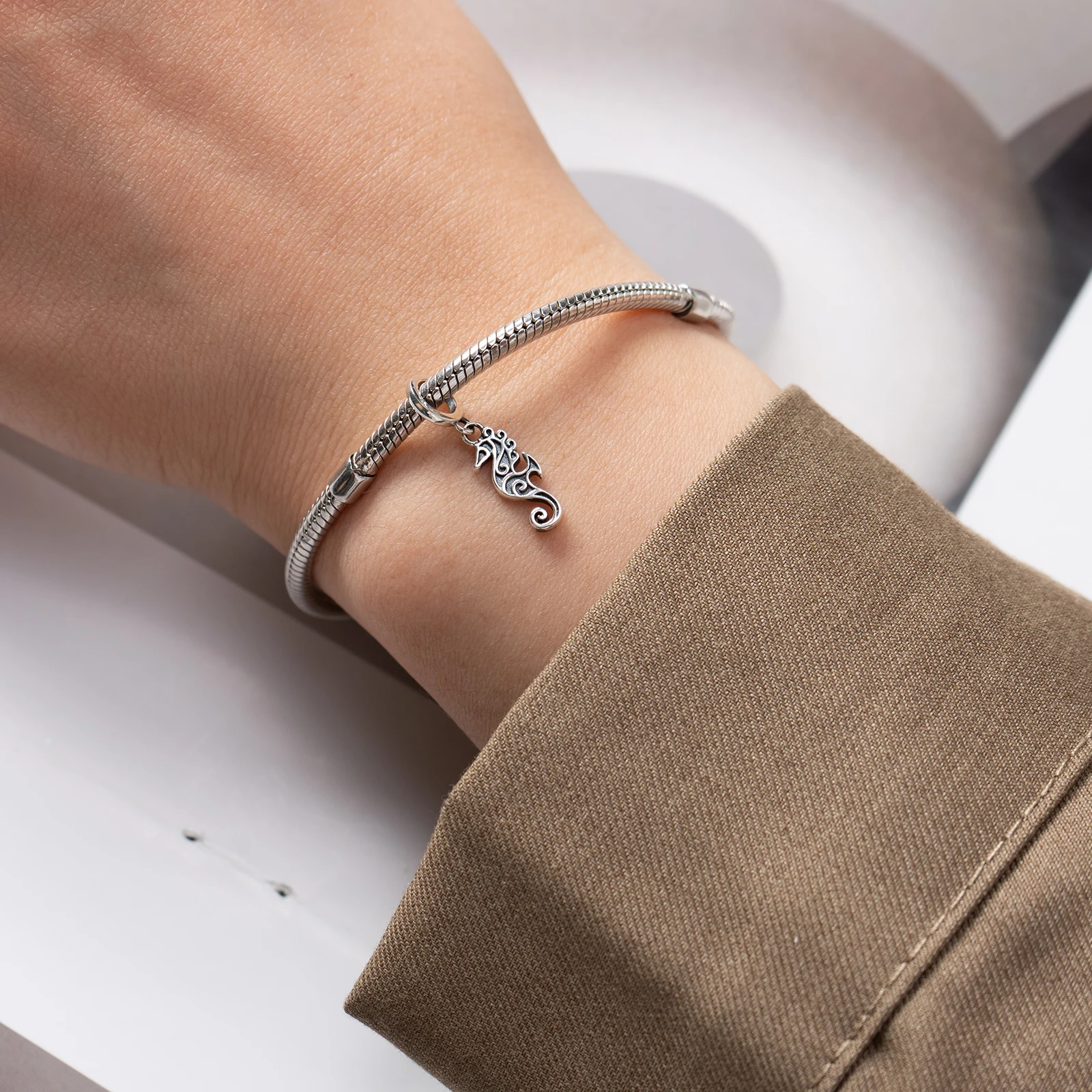 

925 Sterling Silver Oxidation Seahorse Bead Nature Ocean Charms Fit European Bracelet Jewelry Birthday Christmas Gifts for Women