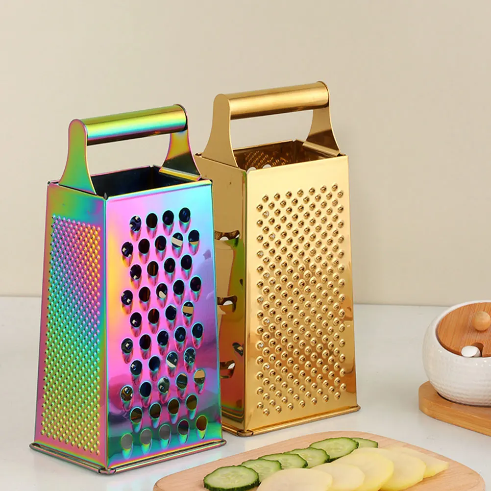 

Multifunctional Stainless Steel Grater Cheese Vegetable Shredder Tool Rose Gold Handle Non Slip Easy Safe Kitchen Vegetables