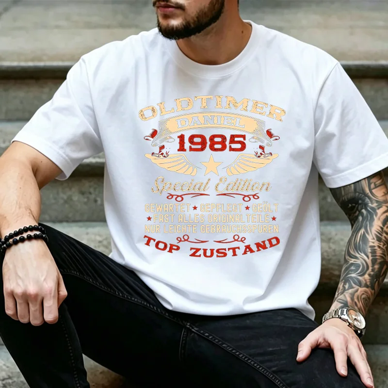 Custom Name Oldtimer 1985 German Vintage Wing Star Graphic T Shirt Unisex 40th Birthday Casual Short Sleeve Street Tee
