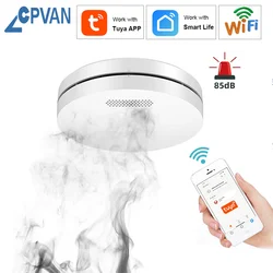 CPVAN-Detector de humo Tuya Wifi, Sensor de alarma, 85dB, protección de seguridad para el hogar, sistema de alarma contra incendios, control por aplicación Smart Life