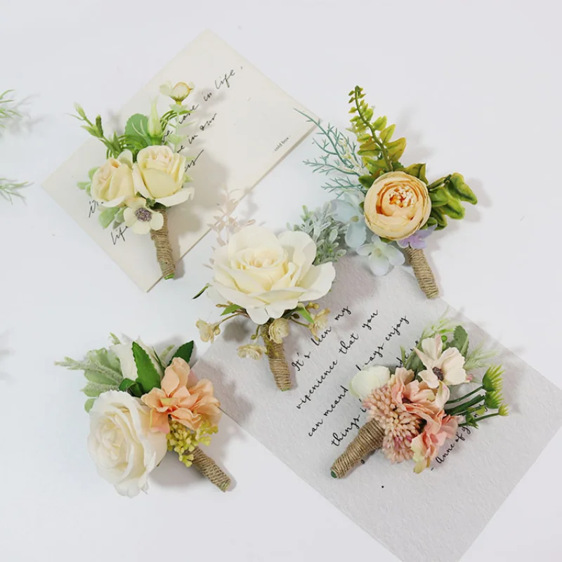 BAIFUMINGYI Champagne コサージュ Rose Aritifical Flowers Wrise Corsage Bride Boutonniere Marriage Bridesmaid boutenniers wedding