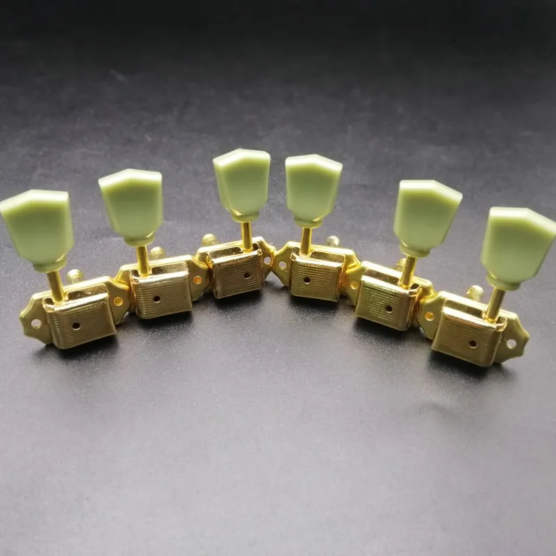 6Pcs Vintage Guitar Deluxe String Tuning Pegs Machine Heads Greenish Button Black/Gold/Chrome