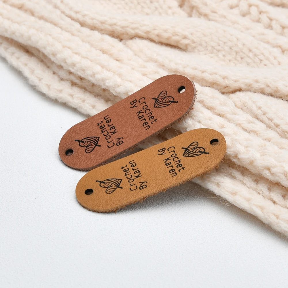 Personalized Leather Tags For Handmade Items, Knits And Crochet With Rivets. Great Gift For Knitters And Crocheters (D500)