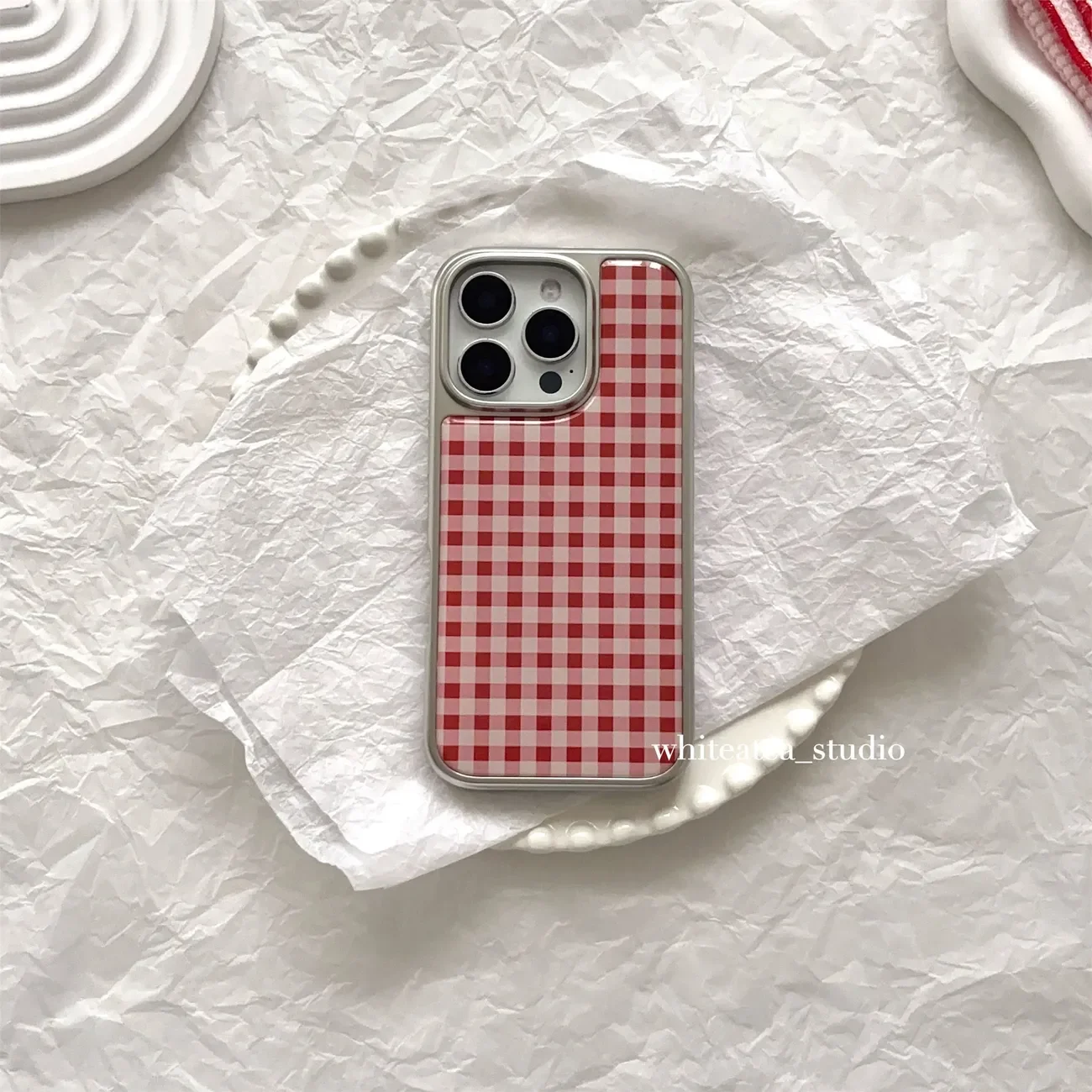 

Чехол для телефона с красной сеткой и гальваническим покрытием, с эффектом капельного липкого слоя, для iPhone 17 Air 16 15 14 13 12 11 Pro Max Plus, в стиле Y2K, противоударный, Ins