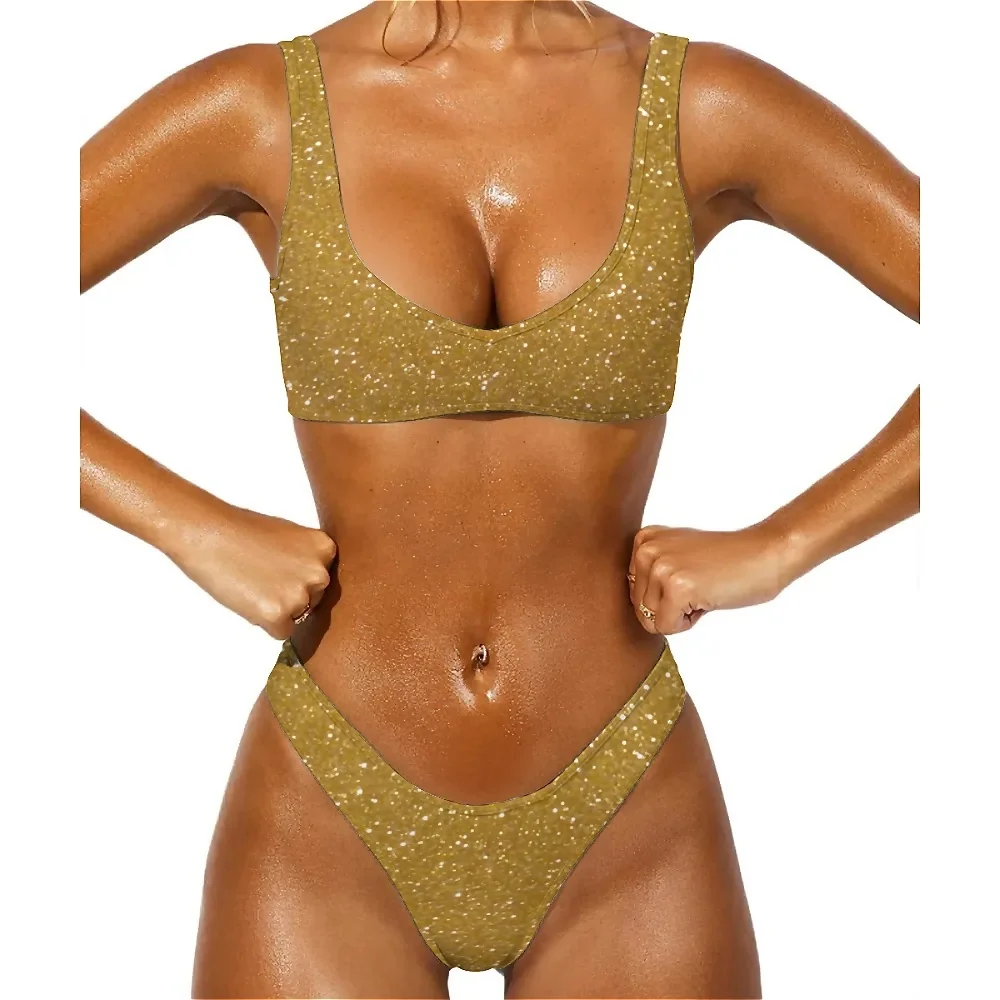 Sexy Micro Bikini Set Rose Goud Metallic String Bikini Badpak Faux Metal Streak Push Up Surf Badmode Bondage Vrouwelijke Bikini 'S