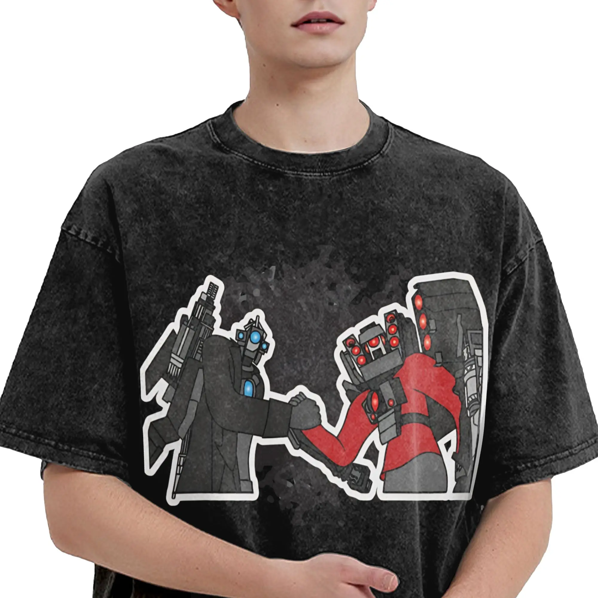 Printed Skibidi Toilet Titan Speakerman Washed T Shirt Merch Harajuku T-Shirts  for Men Women Tee Shirt