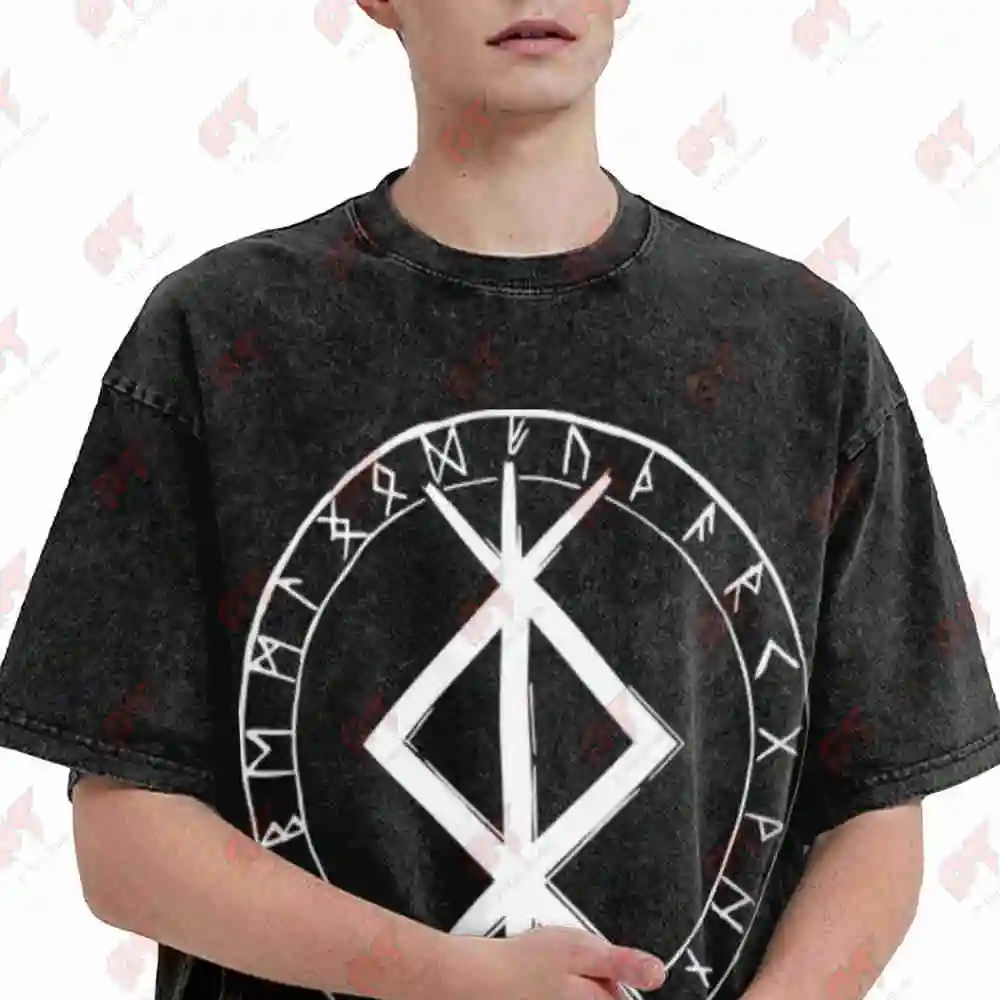 Schildmaiden Schutzrune Runenkreis Nordic Viking Vintage Washed Tee Pure Cotton T-Shirt