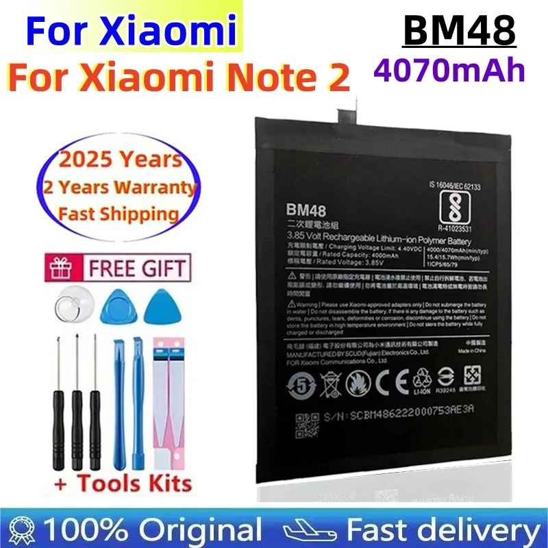 

2025 Years Original Phone Battery BM48 For Xiaomi Note 2 Note2 High Quality Replacement Battery 4070mAh Fast Shipping