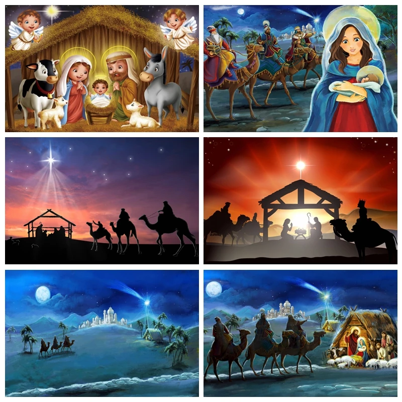 Nativity Scene Backdrops Jesus Birth Angel Barn Christian Christmas Backdrop Christianity Cross Bible Photography Background