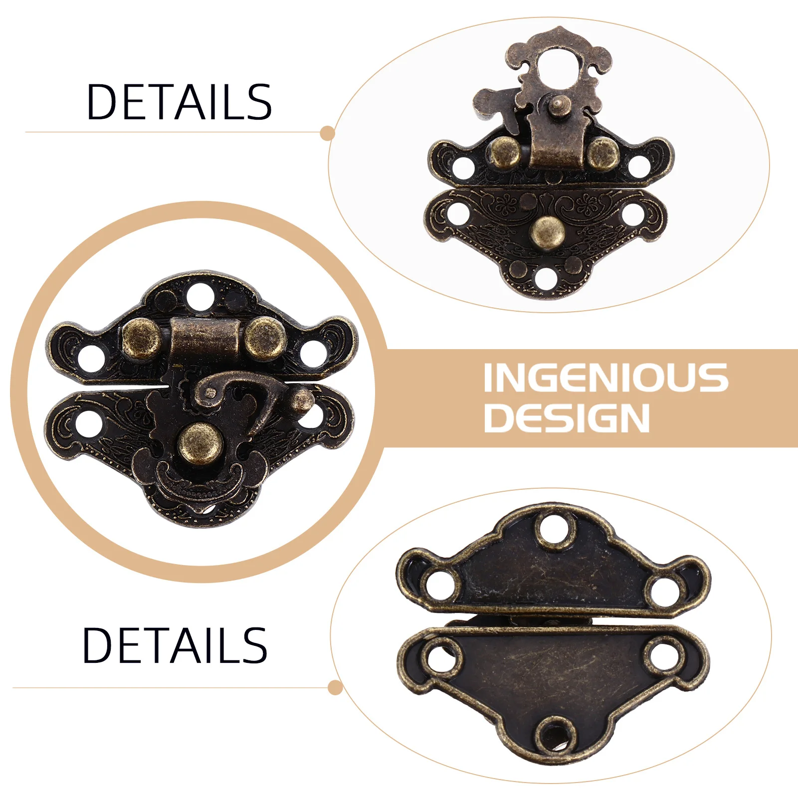 

20Pcs Wooden Box Clasp Buckle for Jewelry Box Cabinet Latch Decorative Hasp Vintage Style DIY Repair Replacement