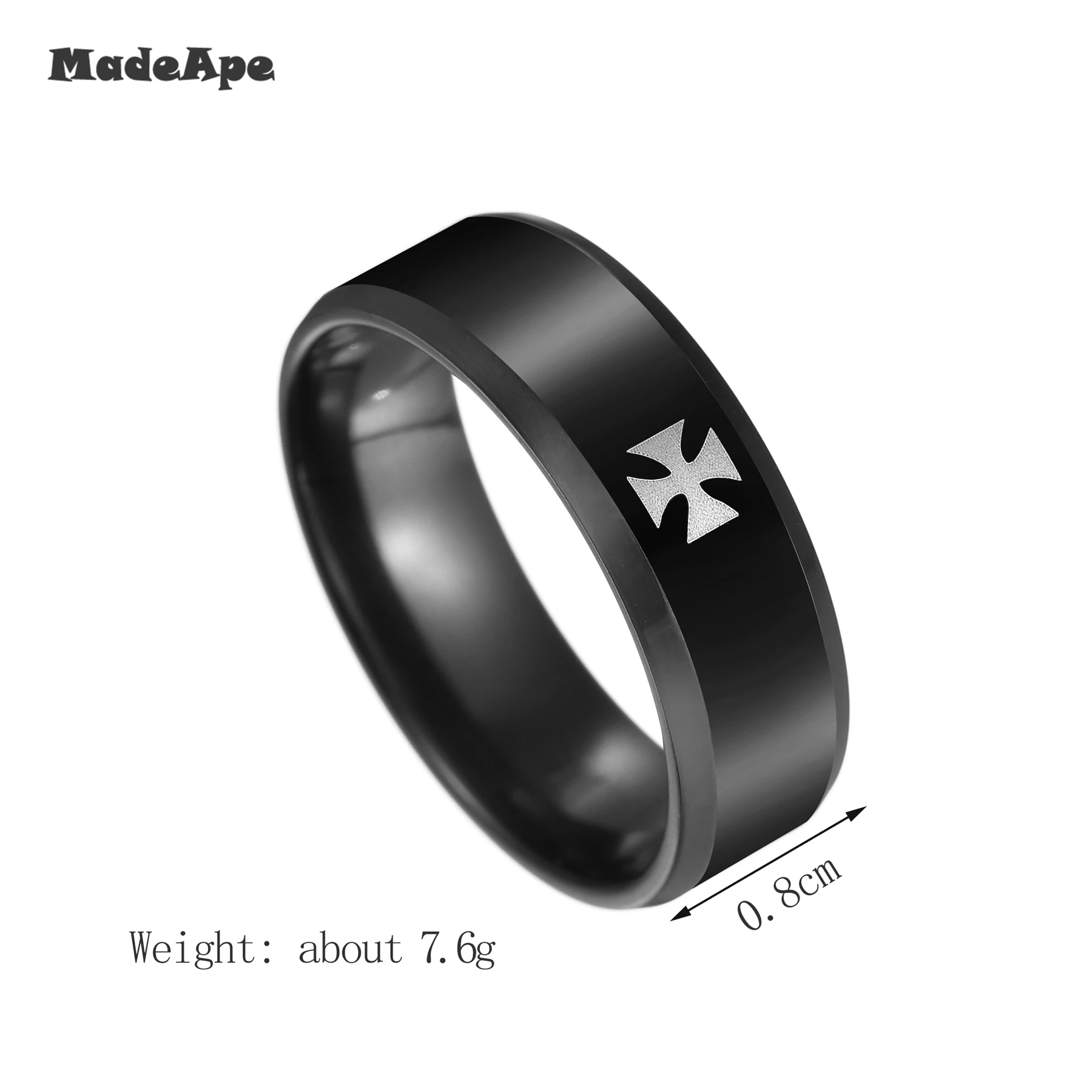 MadApe 8mm Titanium Staal Tweede Wereldoorlog Ijzer Duits Kruis Leger Ring Vrouwen Mannen Mode Vintage Punk Biker Ringen fijne Sieraden Gift