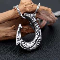 Vintage Mens Nordic Necklace Stainless Steel Celtic Pattern Fish Hook Pendant Necklaces Punk Hip Hop Nordic Jewelry Accessories