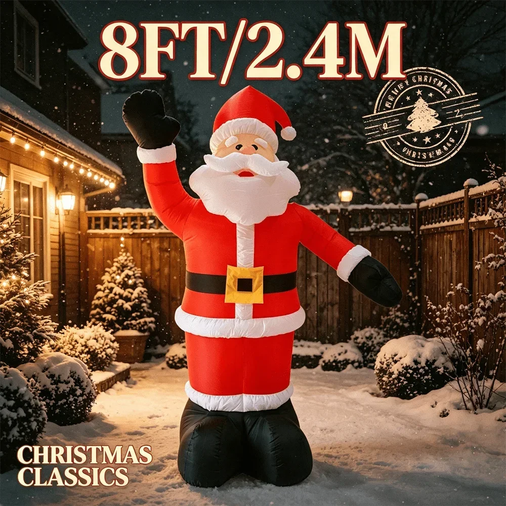 8FT/2.4M Waving Santa Claus Inflatable Model Toy Wit LED Light Blow Up Ornament Outdoor Yard Christmas Winter Ornament Ornament