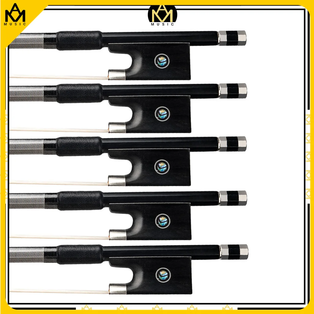 5pcs/1set Violin Bows 4/4-1/8 Round Carbon Fiber Stick White Horse Hair Ebony Frog High-grade Abalone Inlay Well Balanced