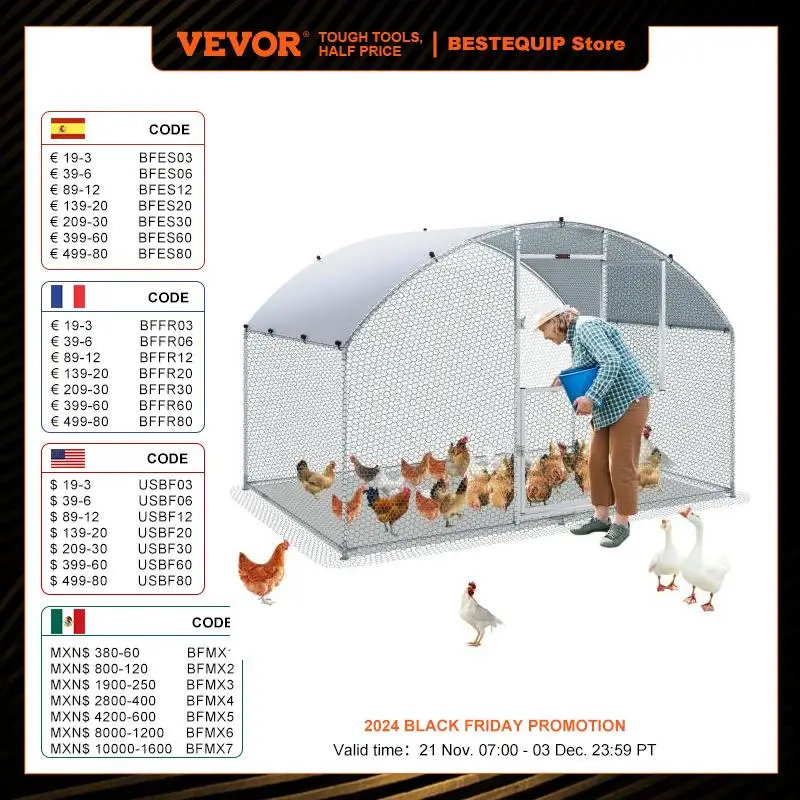 VEVOR Large Metal Chicken Coop with Waterproof Cover Dome Roof Poultry Cage for Hen House Yard Duck Walkin Coop and Rabbit Run