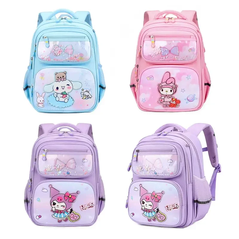 

Sanrioed аниме Kuromi My Melody Cinnamoroll Вместительный рюкзак, милый школьный портфель, Мультяшные канцелярские товары, сумка через плечо в подарок