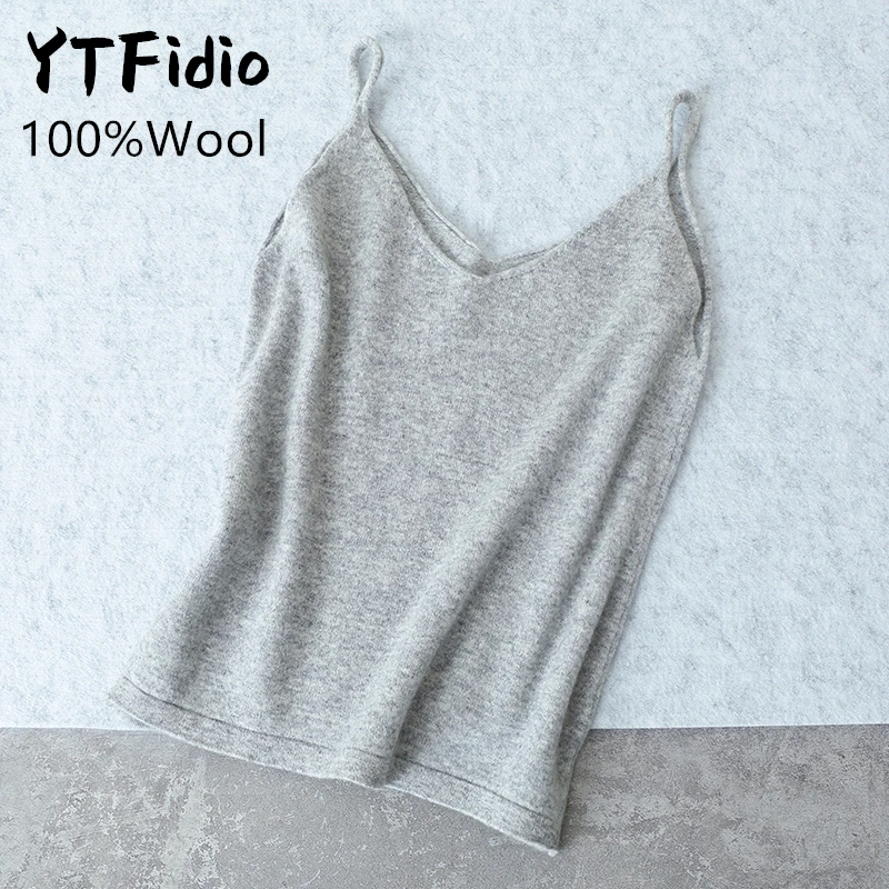 YTFidio 100% Wool Women Vest Tops Office Lady Solid V-neck Warm Soft Vest Girls Tank Inner Wear Streetwear Top Winter Autumn 166