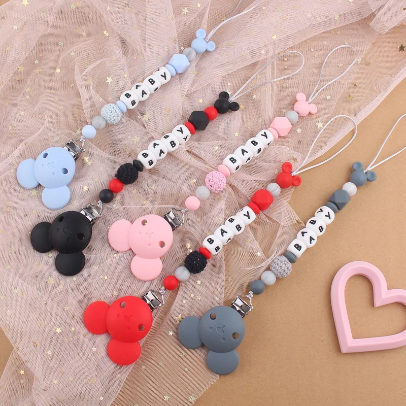 

Handmade Baby Pacifier Chain Round Silicone Dummy Holder Clips For Baby Teether Nipple Chain Not Customized Name