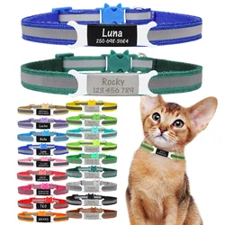 Reflective Cat Safety Buckle Colorful Collar Adjustable Custom ID Name Engraved Necklace Accessories Nameplate Collar