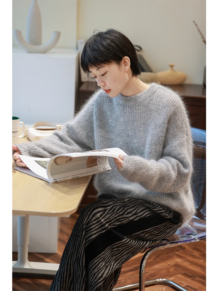 

Осенне-зимний теплый вязаный свитер свободного кроя для женщин, уютный, теплый, для повседневной носки, длинный рукав