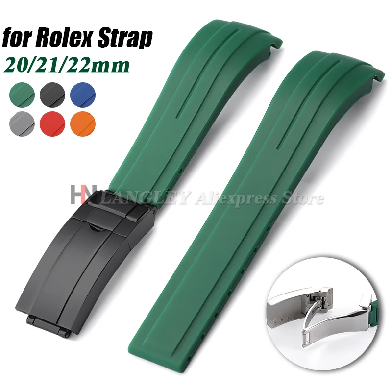 

20mm 21mm 22mm Rubber Watch Strap for Rolex Submariner for Daytona GMT Curved Waterproof Silicone Wristband Fold Buckle Bracelet