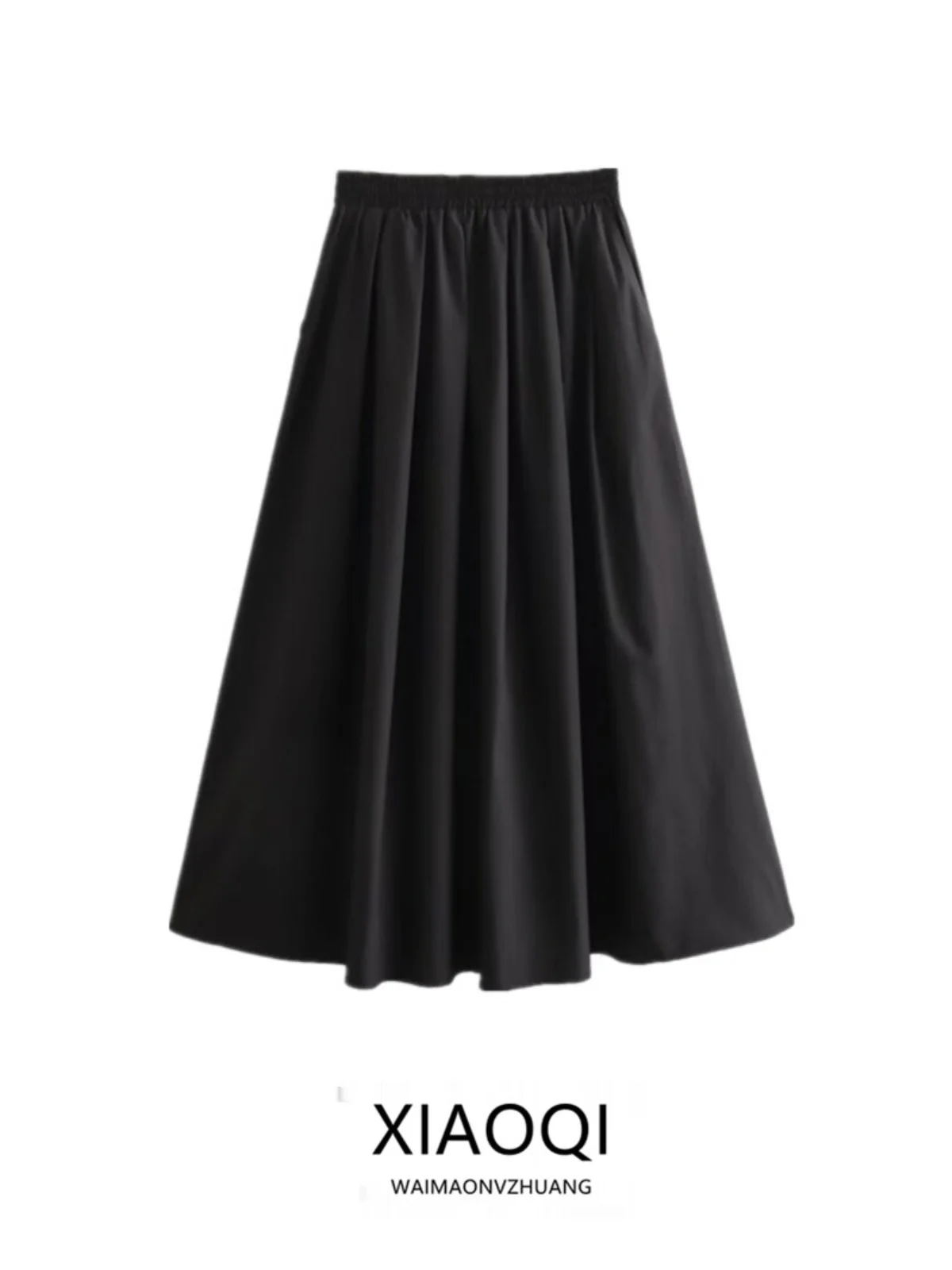 2024년 봄 하이웨이스트 미디 블랙 스커트 여성 패션 우아하고 다재다능한 중간 길이 하프 바디 스커트 프리미엄 품질