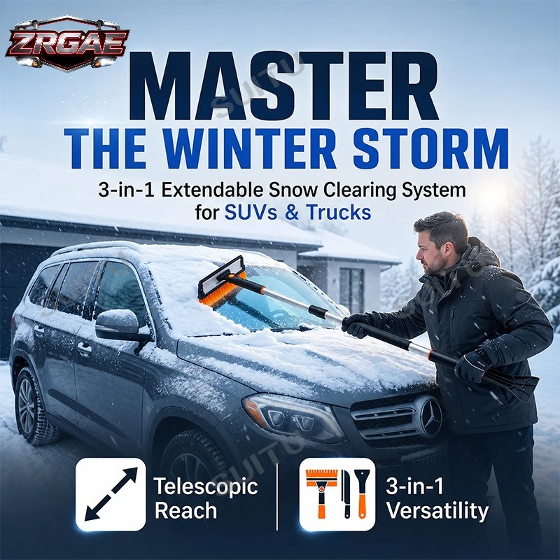 Car Snow Brush Ice Scraper 3 in 1 Extendable Telescopic Snow Shovel Windshield Removal Tool with Foam Grip for SUV Truck