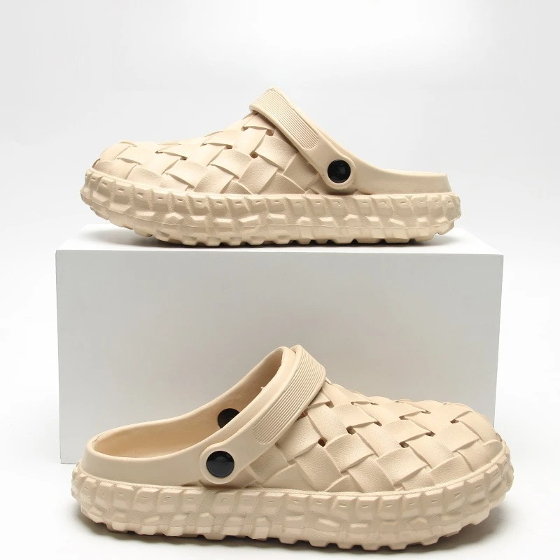 EVA Clogs Men Summer Woven Design Lightweight Soft Sole Non Slip Garden Shoes Breathable Slip On Casual Outdoor Beach Sandals
