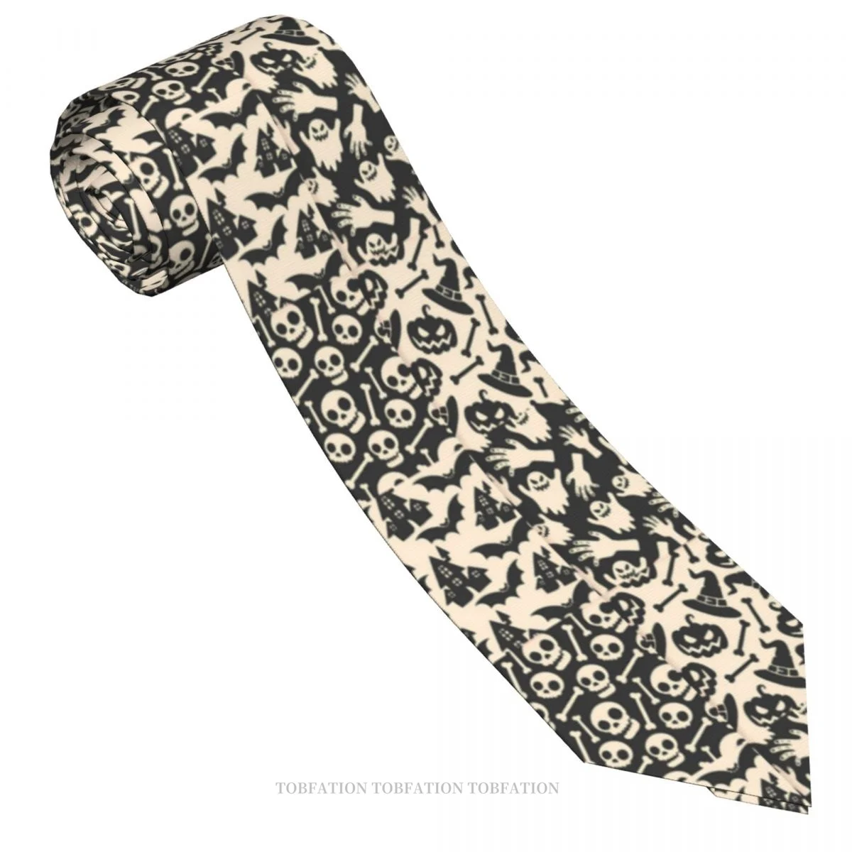 Hand Drawn Halloween Trick or Treat Classic Men's Printed Polyester 8cm Width Necktie Cosplay Party Accessory