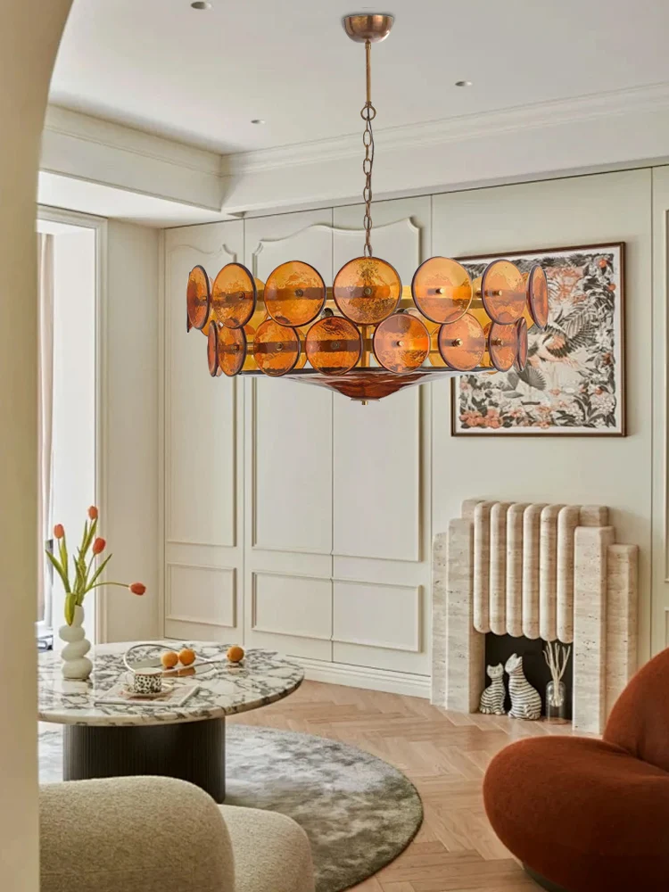 a Amber Glass Ceiling Pendant Light Vintage Home-appliance Modern Room Decor Hanging Lamp Lampadario Lustres