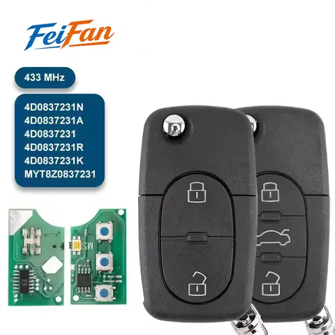 FeiFan 4D0837231A 4D0837231N 4D0837231K Remote Car Key For Audi A3 A4 A6 A8TT RS4 Quattro Old Models 433Mhz ID48 Glass Chip Key