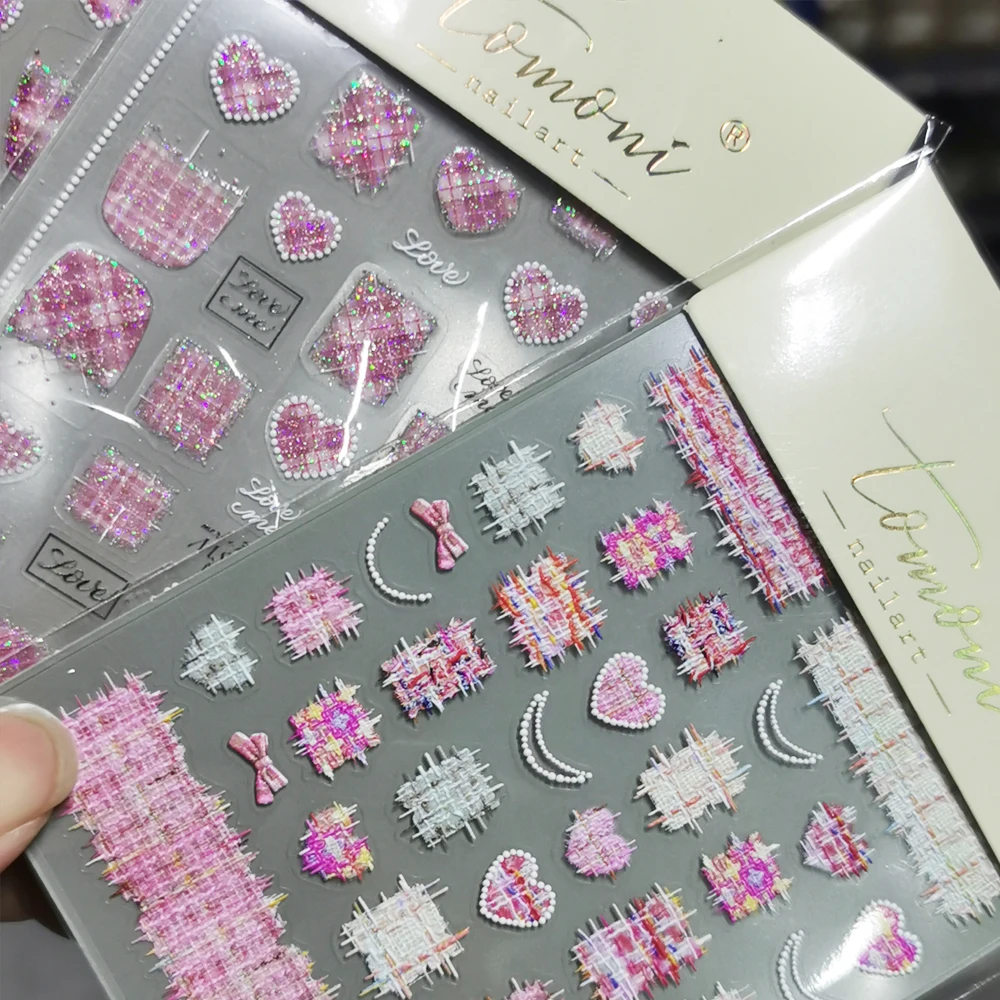 1/2/3 قطعة 5D بريق مسمار الملتصات 2025 خريف شتاء لوح الترنج الصوفية منقوشة الحب القلب غطاء كامل لاصق مسمار ملصق مائي مسمار المنزلق #4