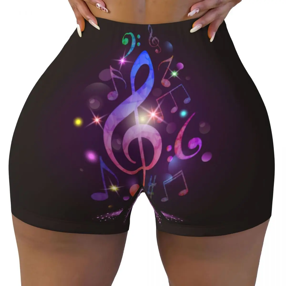 Sexy tight hip sports shorts Colorful Music Note Purple Print fitness women's comfortable yoga shorts