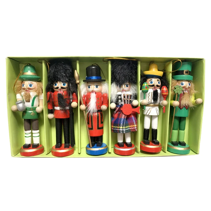 New 12cm Cute Cartoon Nutcracker Puppet Pendant Christmas Nutcracker Doll Child Gift 6pcs/Set Ht117