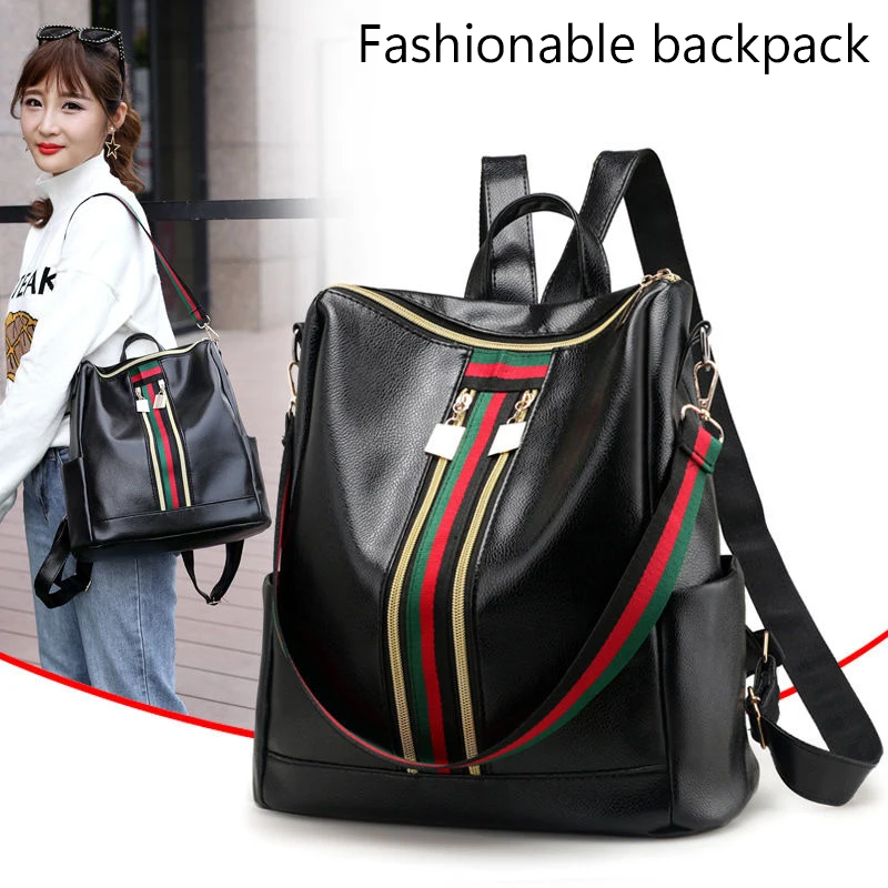 Chic Multi-way Backpack for Daily Travel Stylish Striped-detail Lightweight Versatile Spacious Casual Functional Fashion Bag