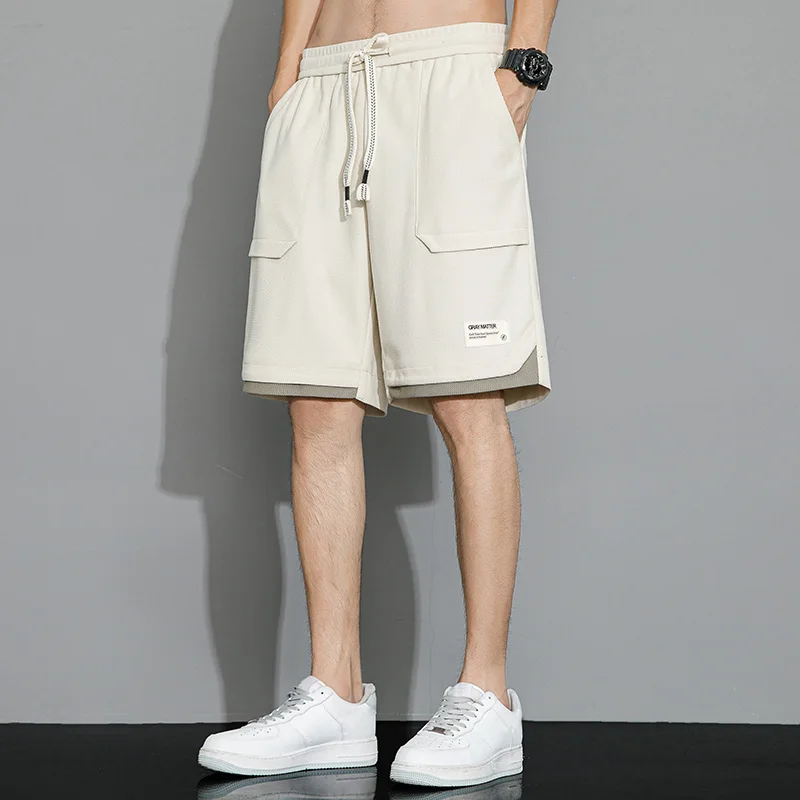 Youthful Vitality Fashion Patchwork Knee Pants 2024 Summer Loose Straight Men's Clothing Korean Elastic Drawstring Casual Shorts