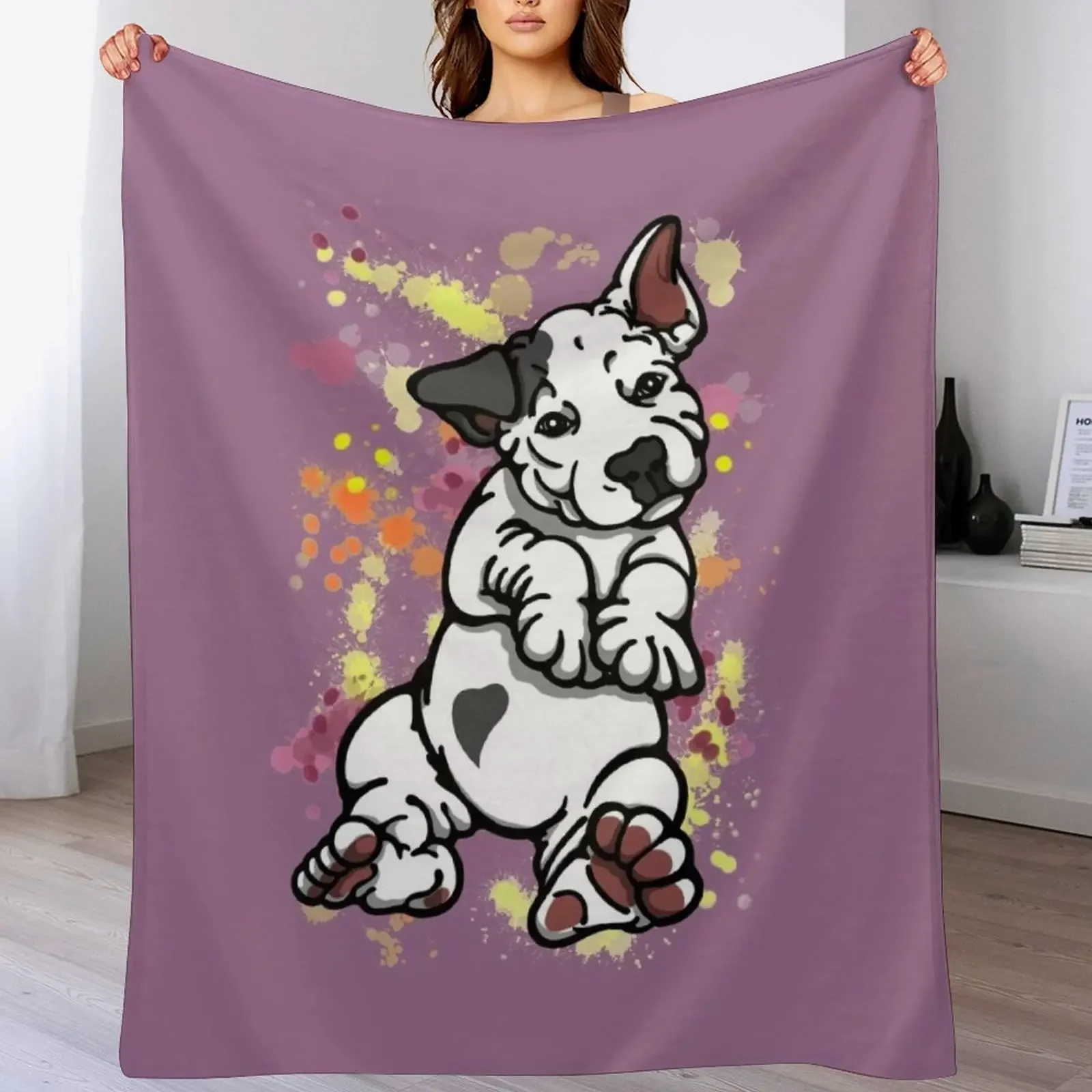Black Ear Bull Terrier Puppy Throw Blanket Anti Shedding Soft Fuzzy Blanket for Home