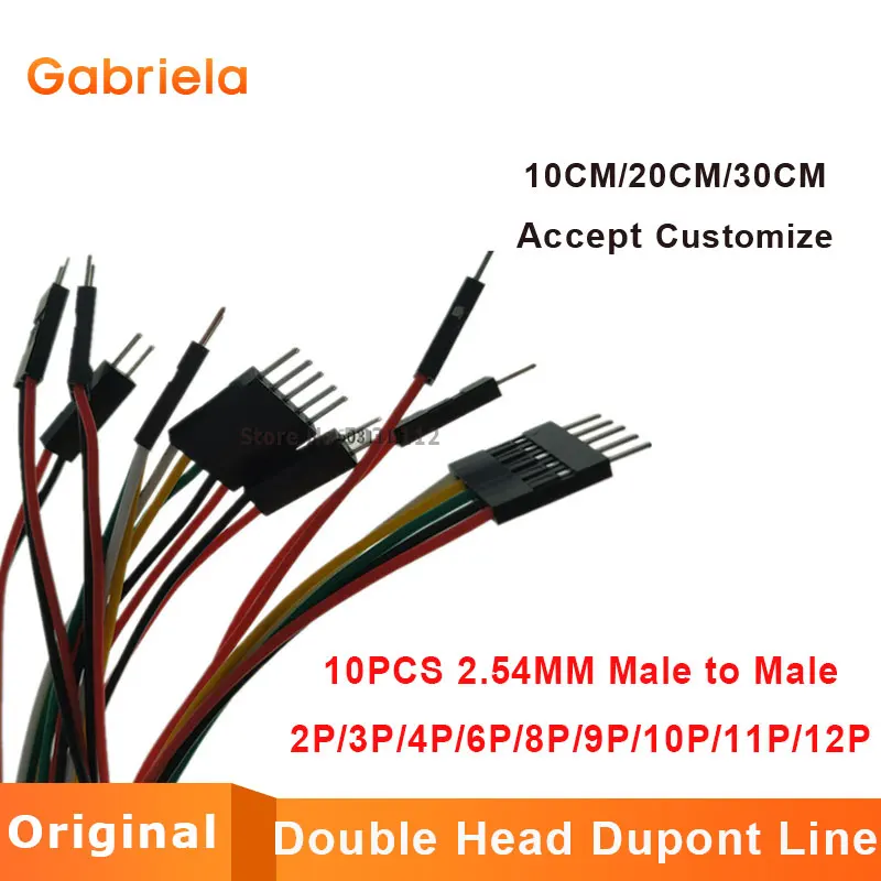 10PCS 2.54MM 2.54 Wire Dupont Line male to male 1P2 3 4 5 6 7 8 9 10 12 Pin Dupont cable connector JUMPER CABLE WIRE FOR PCB