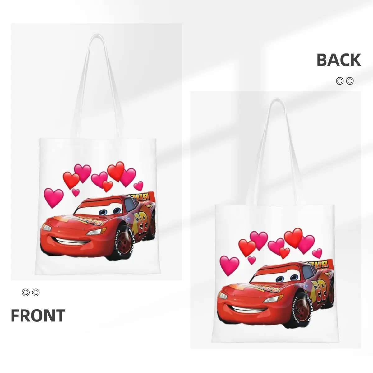 Custom Cute Lightning Mcqueen Cars Shopping Tote Bag Recycling Groceries Canvas Shopper Shoulder Bag