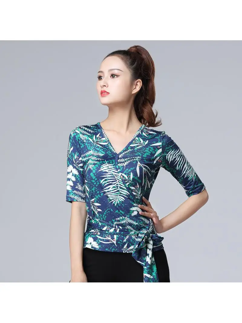 latin-dance-clothes-new-adult-women's-dancewear-top-sleeve-v-neck-social-dance-clothes-standard-ballroom-practice-uniform