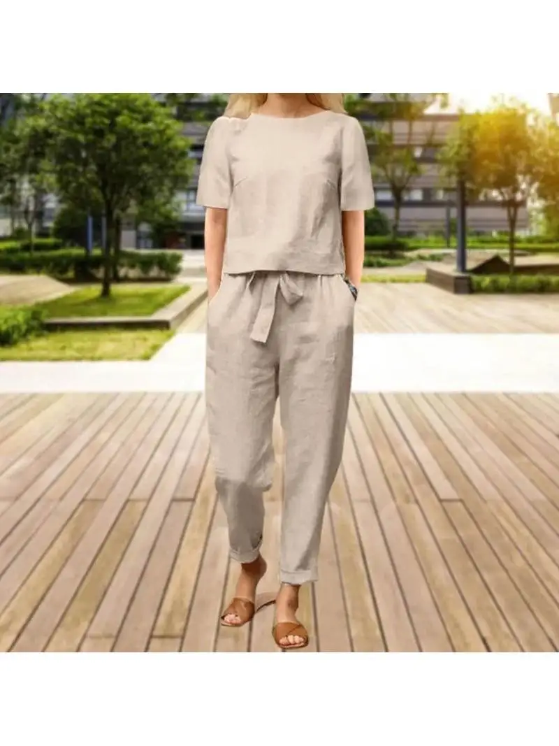Women's Faion Matching Set T-irt Pants Casual Color Tee-piece Set Autumn Winter Middle-aged Suitable Student Work orm