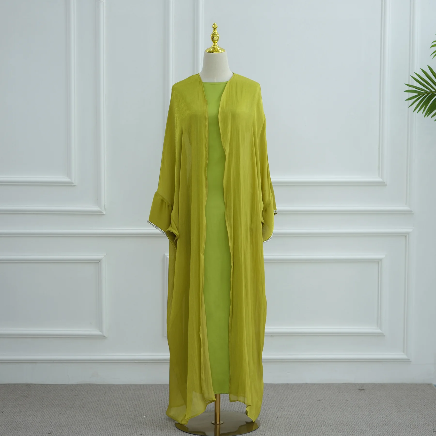 

2025 Muslim Women Diamonds Kimono Cardigan Open Abaya Dresses Scarf Long Robe Dubai Turkey Gown Islamic Clothing Arabic Saudi