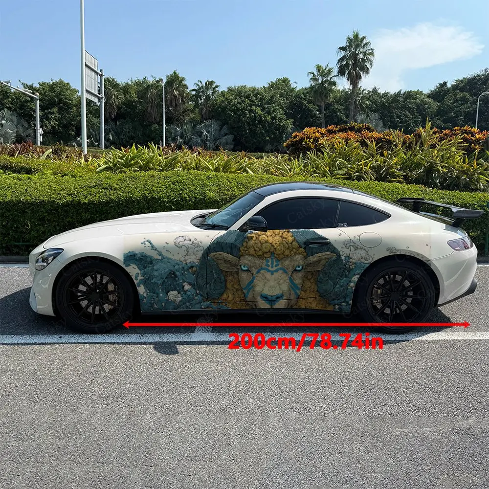 2pcs Ram Golden Horn Wave Painting , Fade-resistant, Enhance Vehicle Aesthetics With Bold Artistic Design Car Vinyl Wraps