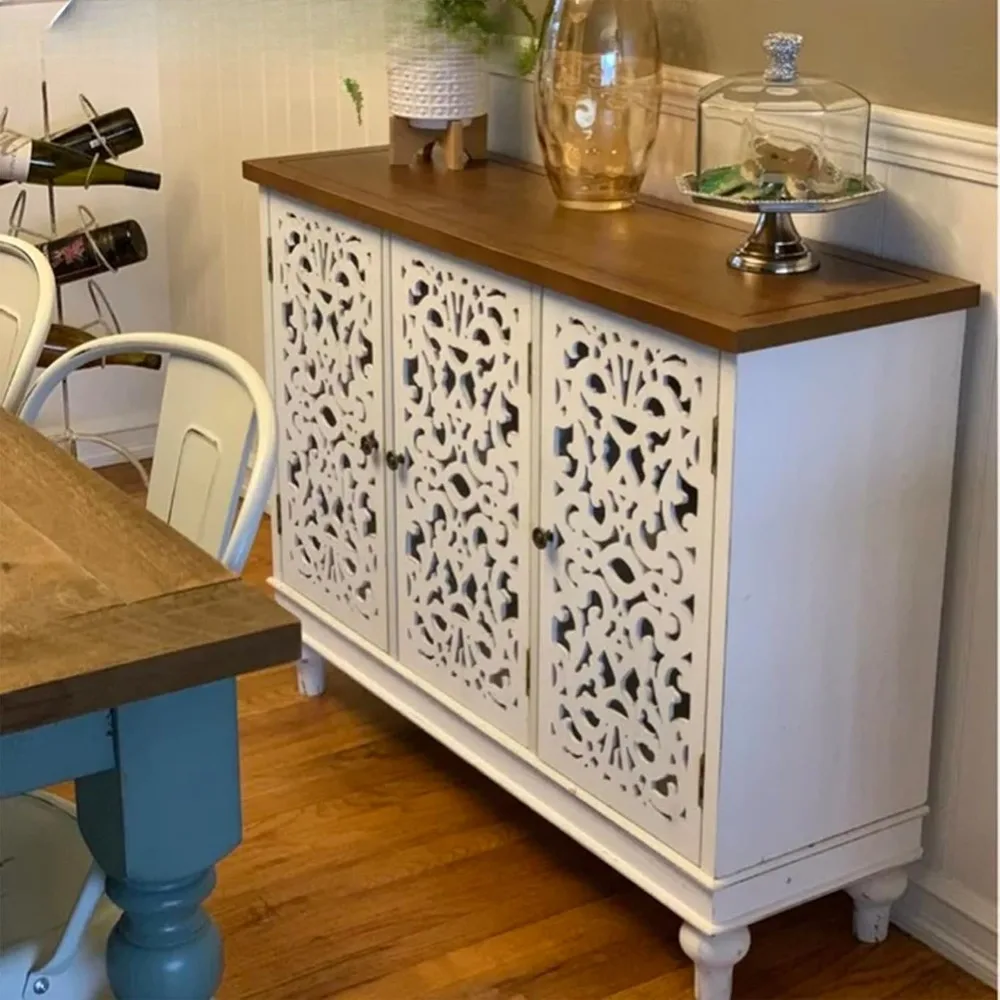 Gabinete decorativo con puertas, con almacenamiento, gabinete credenza de granja para comedor, sala de estar, entrada, blanco, librerías