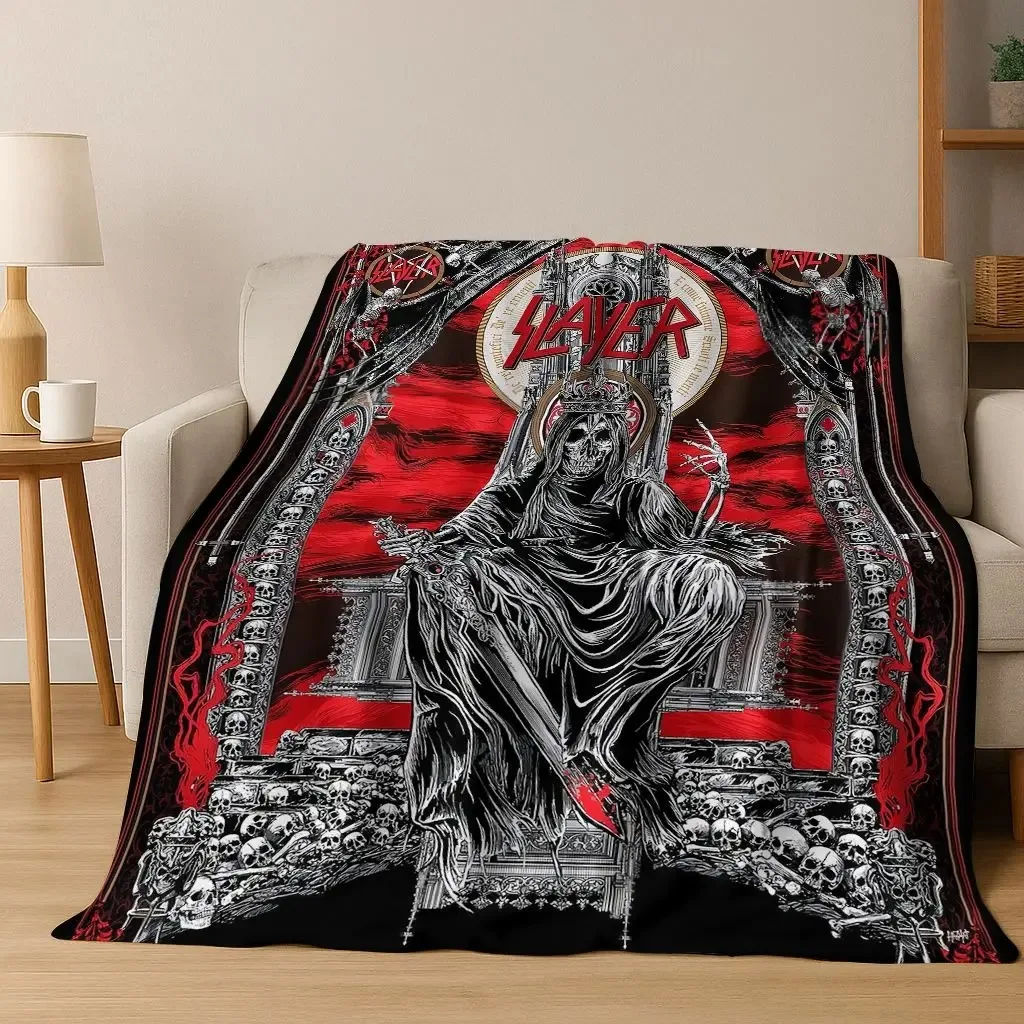 2026 Slayer Heavy Metal Rock Band Totenkopf-Kunst Flanelldecke, Gemütliche Weiche Wurfdecke für Zuhause Schlafzimmer Bett Sofa Picknick Überwurf Geschenk