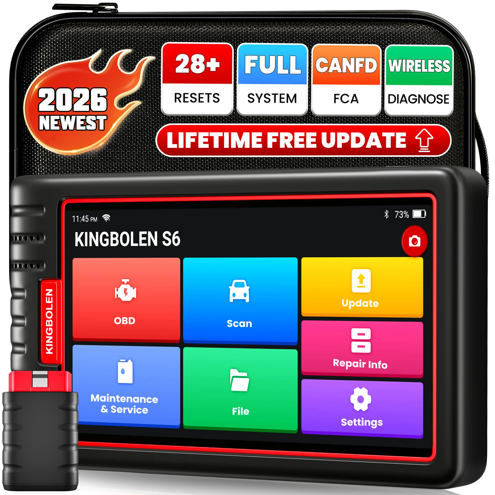 Image of [Lebenslange kostenlose Updates] 6-Zoll KINGBOLEN S6 CANFD – Diagnosegerät für alle Fahrzeugsysteme, 28 Servicefunktionen, OBD2-Scanner & TPMS