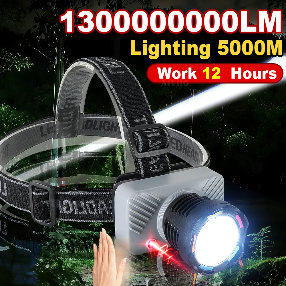 Rechargeable Headlamp Super Bright Head Light 1300000LM Motion Sensor Front Led Head Flashlight Outdoor Camping Flashing Lantern
