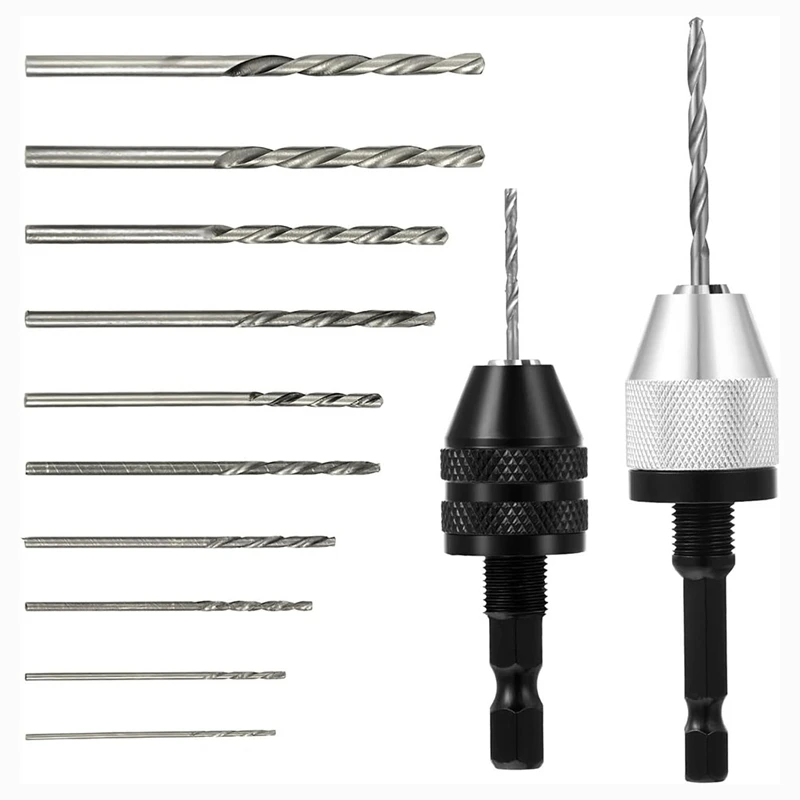 

AT35 Keyless Drill Chuck Bit, 2Pcs Drill Chuck Adapter With 10Pcs Drills,1/4 Inch Hex Shank Drill Chuck Fast Change Converter