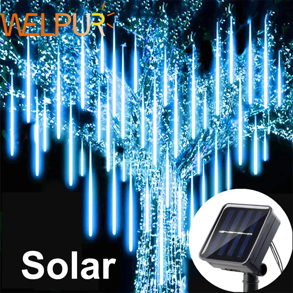 Meteor Shower Outdoor Solar Christmas Decoration Light String  Fairy Lights Street Garden Yard Decoration Holiday Lighting