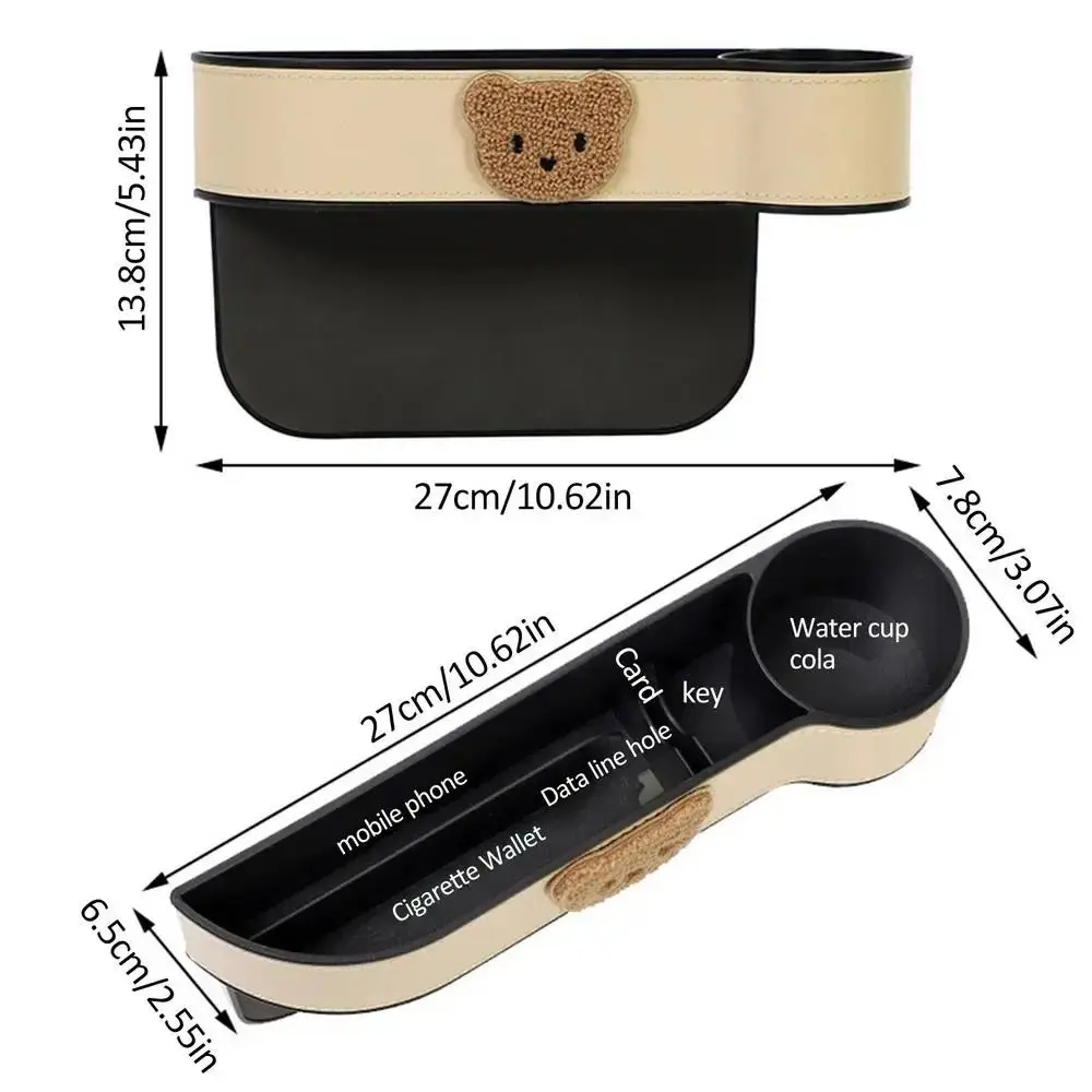 Save Space Car Seat Slot Storage Box Cute Bear Easy To Install Car Crevice Clip Anti-slip Durable Car Seat Gap Filler image 6